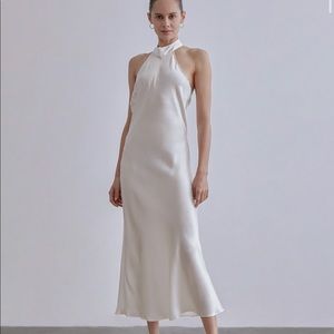 French Bow Halterneck Silk Maxi Dress